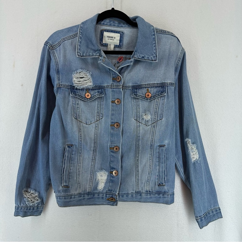 Forever 21 Floral Embroidered Denim Jacket Woman’s Medium